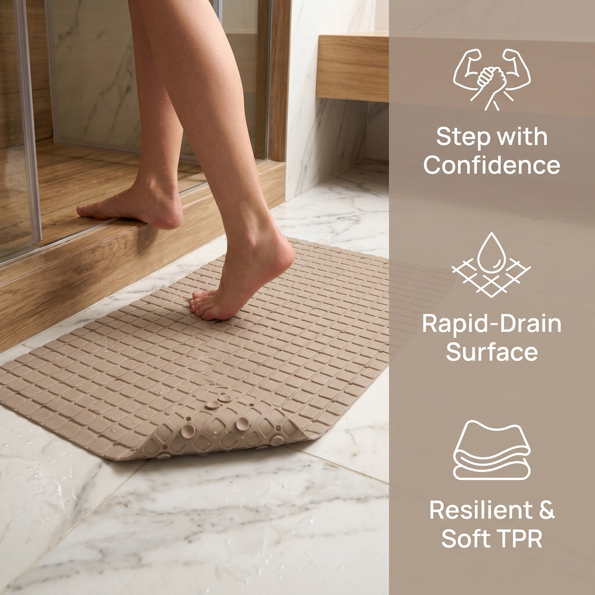 Unique Bargains Non-Slip Bathtub Mat with Strong Suction Cup and Quick Dry Brown 28" x 16"