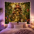 thumbnail image 2 of Mushroom Cottage with Ferns in a Woodland Scene, Whimsical Fantasy Illustration for Nature Lovers, Enchanted Forest Wall Decor, Housewarming Gift Tapestry Wall Hanging for Bedroom and Living Room, 2 of 7