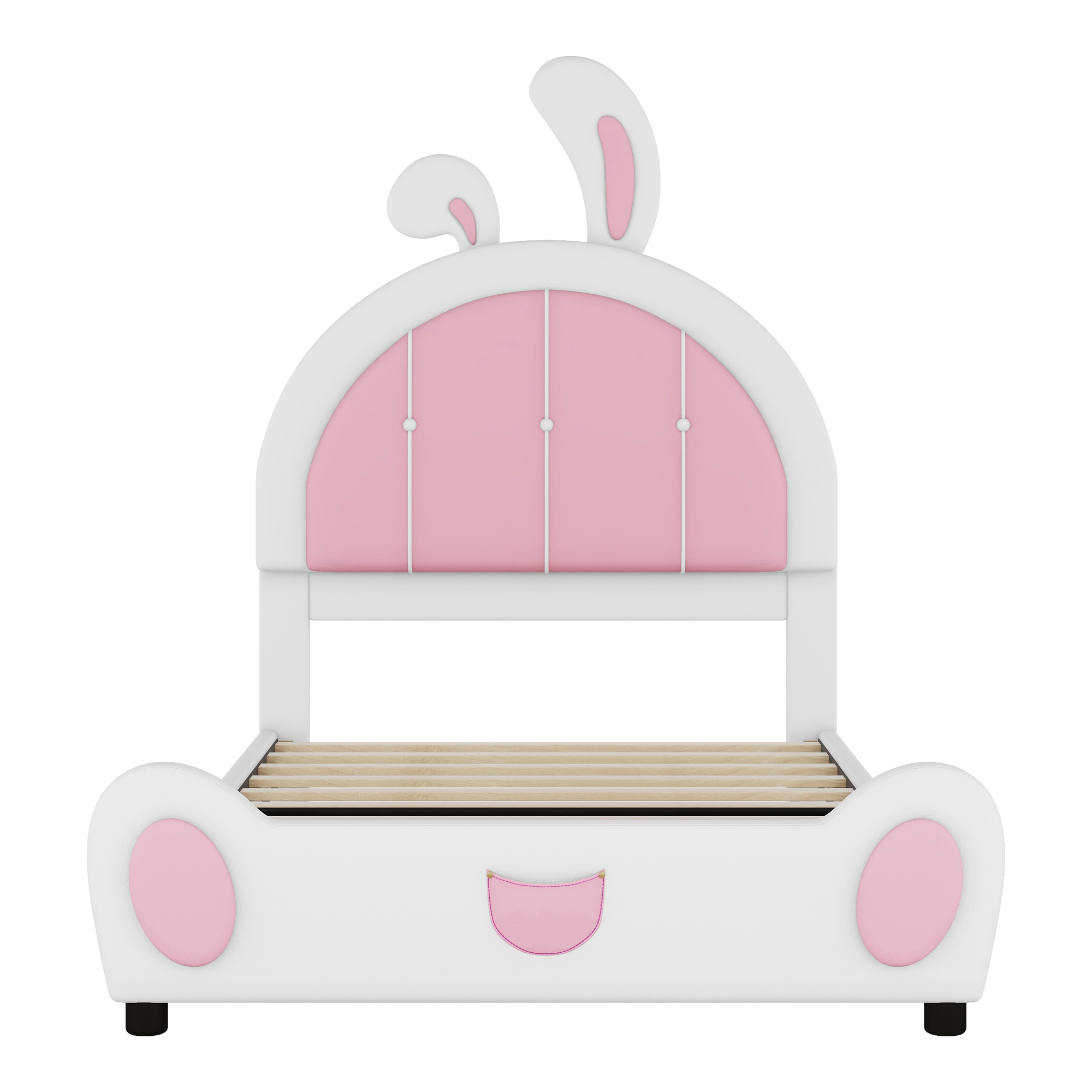 EUROCO Upholstered Twin Platform Bed, Cartoon Bunny Bed for Toddler Kids Teens, No Box Spring Needed, White