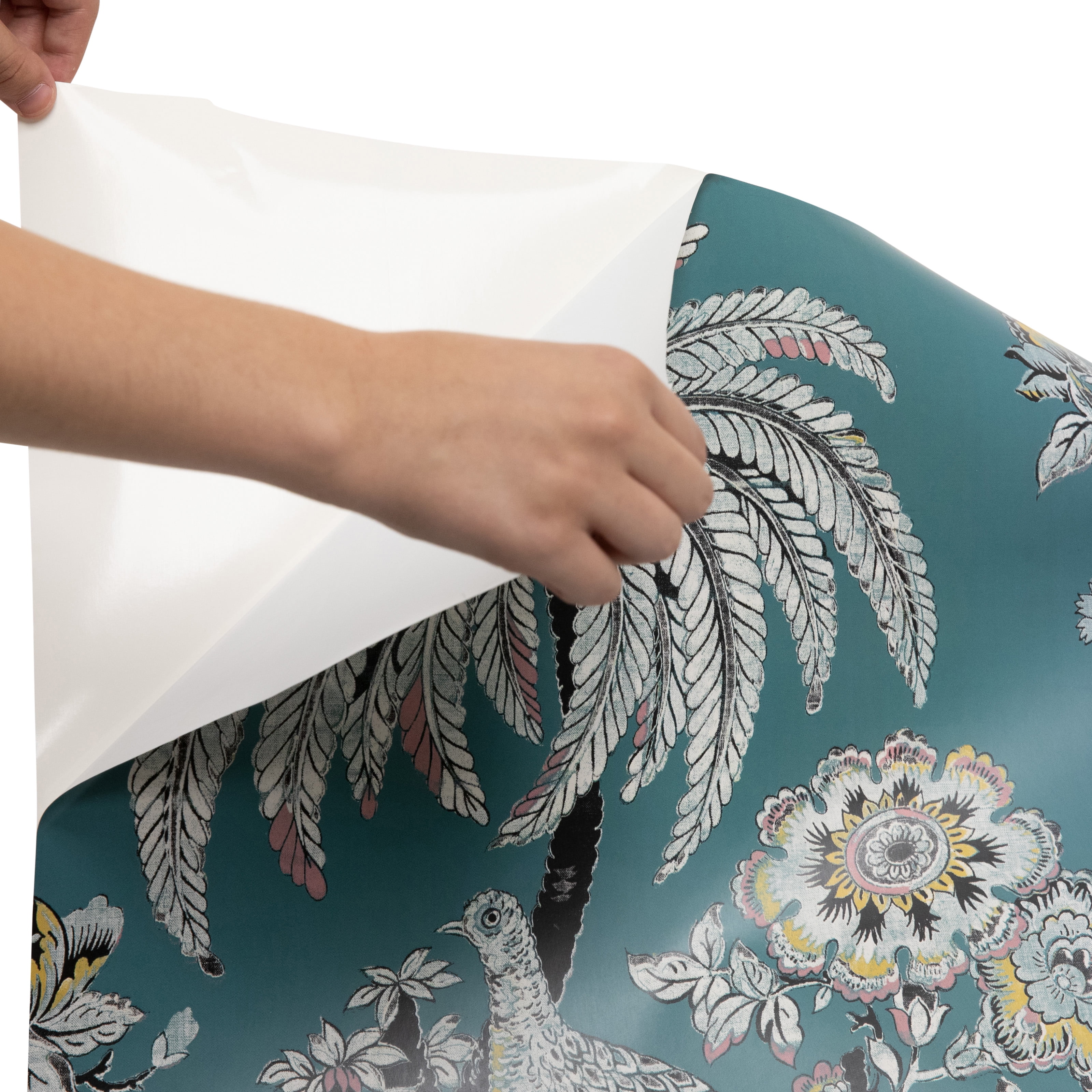Drew Barrymore Flower Home Tropical Toile Peel and Stick Wallpaper, Teal, 18 in x 18.86 ft