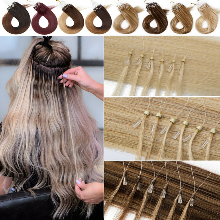Benehair Human Hair Extensions Micro Ring Micro Beads Easy Loop 100% Remy Hair  Extension Micro Link Hair 1g/Strand 50g Black Pre Bonded Soft 