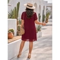 thumbnail image 5 of OYYN Women's Chiffon Layered Wedding Guest Dress Summer Short Sleeve Crew Neck Cocktail Midi Dress A-Line Knee Length Flowy Dresses, 5 of 6