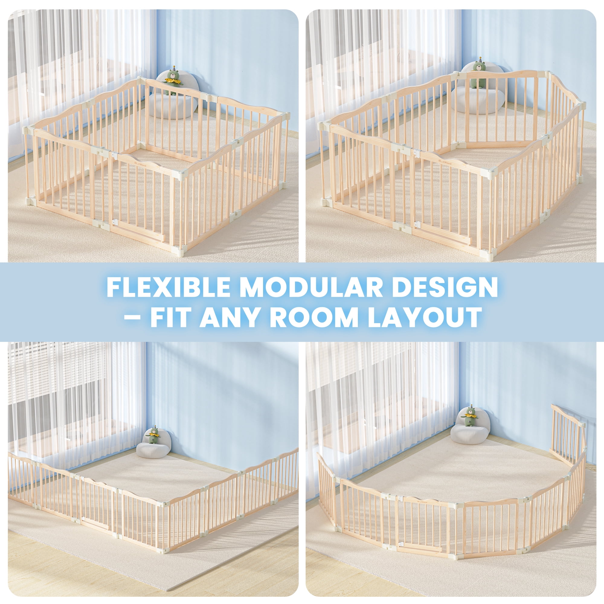 Buballino 8-Panel Foldable Indoor Baby Play Yard, Beige, 23.62"