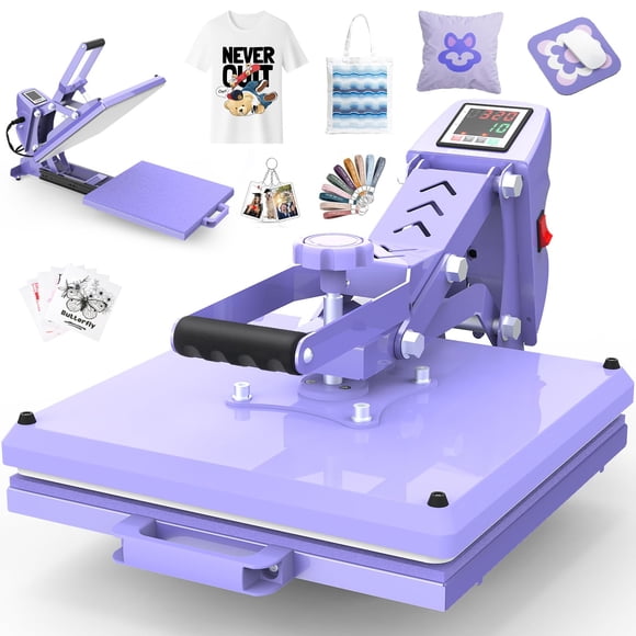 Prensa de Calor AKEYDIY 15x15 con Base Deslizante para Remeras Morada