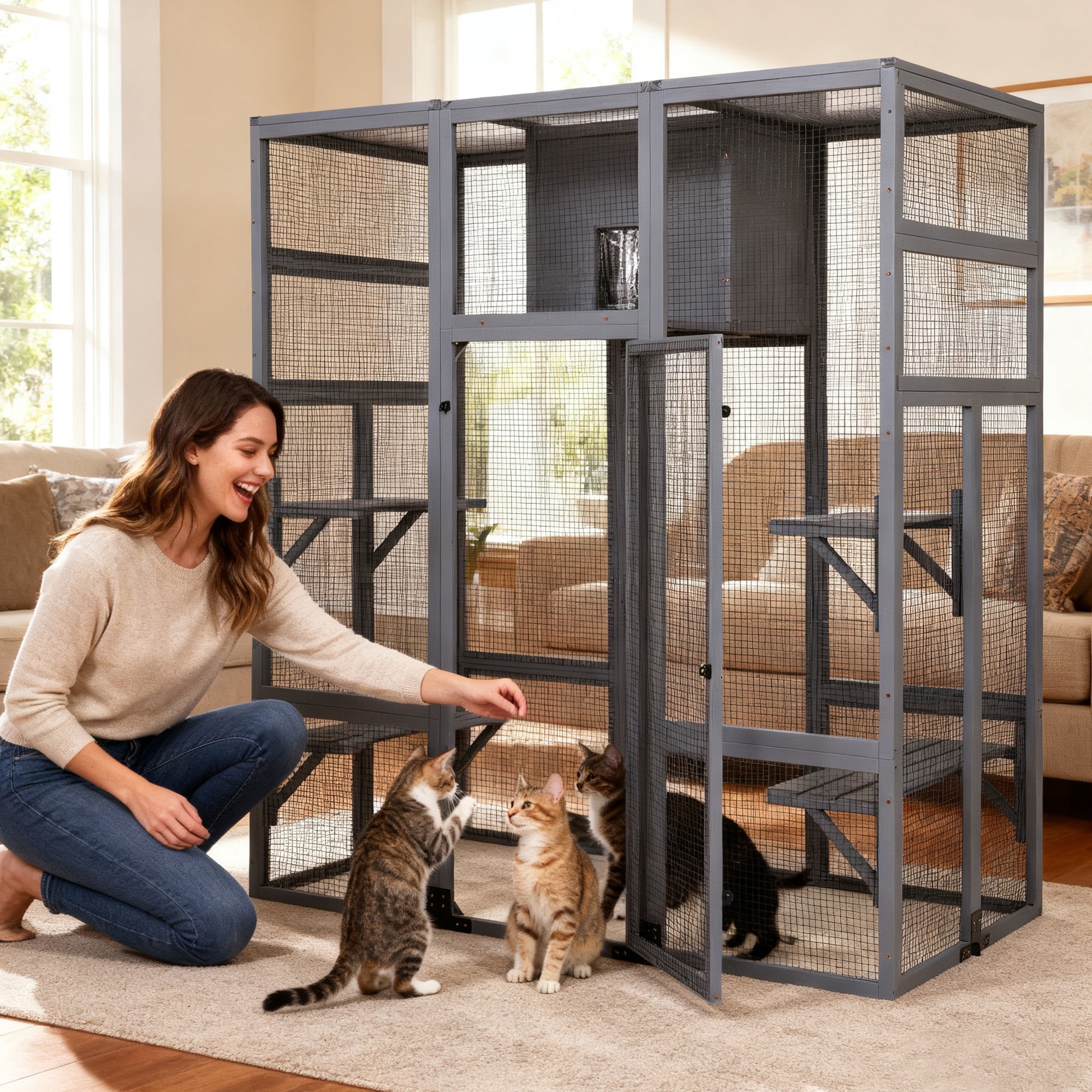 COZIWOW Extra Large Outdoor Cat House with 4-Way Pet Door & Weatherproof PVC Protector Hood