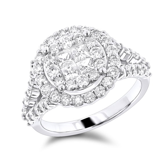 14K Diamond Engagement Ring Princess Cut Round Natural Diamonds (White Gold Size 6)