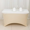 thumbnail image 3 of Balsa Circle 4 feet White Fitted Spandex Rectangular Table Top Cover Wedding Catering Home Dining Party, 3 of 8