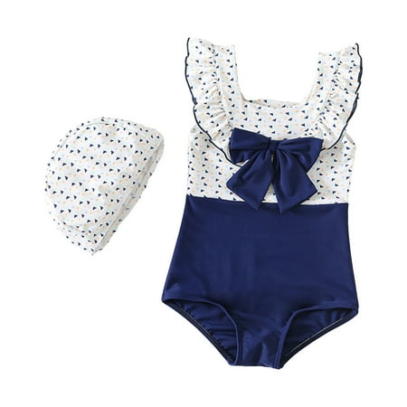 Gubotare Toddler Girl Swimsuit One Piece Swimsuits Floral Plaid Print Fly Sleeve Summer Jumpsuit Swimwear Beachwear Bikini Bathing Suit 0 3 6 9 12 18 24 Months 2T 3T 4T 5T 6T(Blue 2-3 Years)