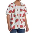 thumbnail image 4 of Xecao offers the Hand Drawn Watermelon for Men's Casual Short-sleeved Shirt, a button-up collared shirt with a pocket, perfect for beach vacations and yacht travel in the Small size., 4 of 7