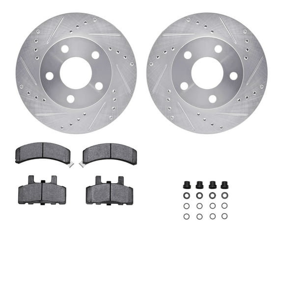Dynamic Friction Company Front Brake Rotors-Drilled and Slotted-Silver with 5000 Advanced Brake Pads includes Hardware 7512-47155