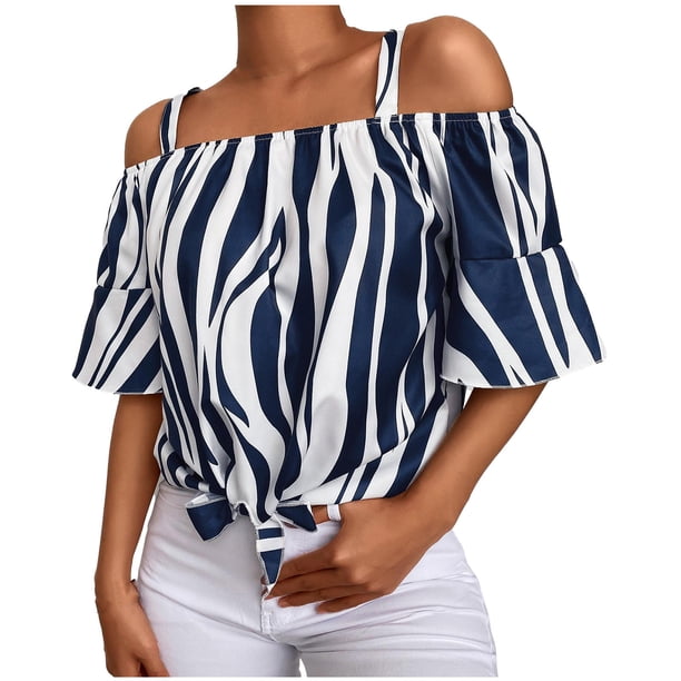 Camiseta informal anudada con tira de gasa sin tirantes y cuello oblicuo para mujer a la moda Fridja hj406