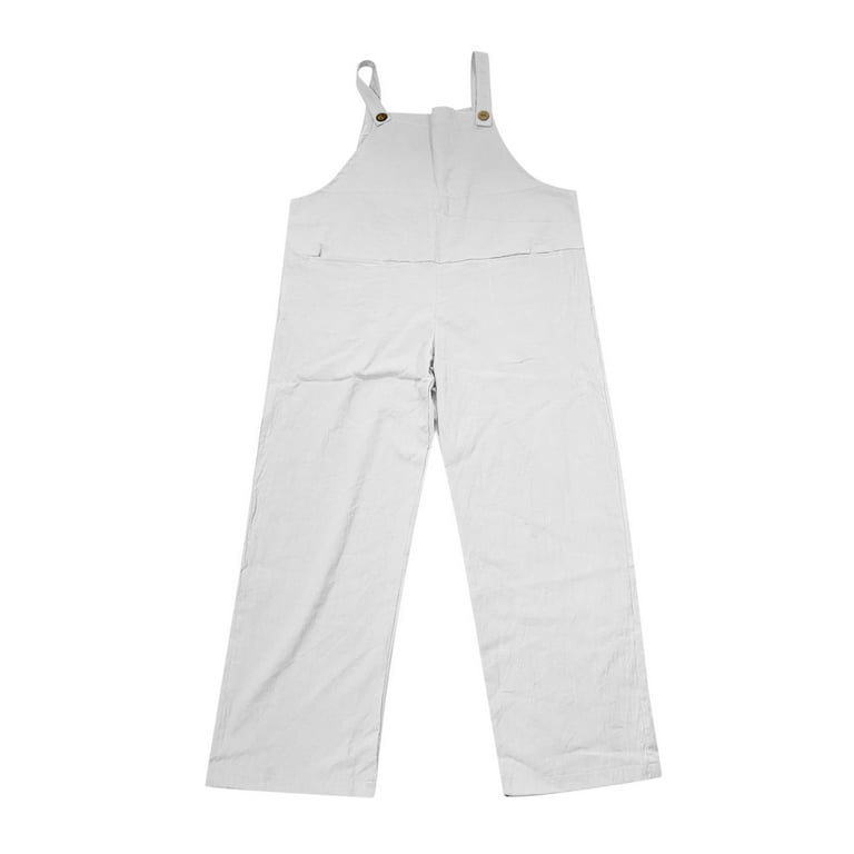 Yoodem Jumpsuits for Women Dressy Jumpsuit with Tummy Control Womens Casual  Loose Overalls Cotton Wide Cut with Pockets Wide Leg Long Pants Jumpsuits  for Women Casual White XL 
