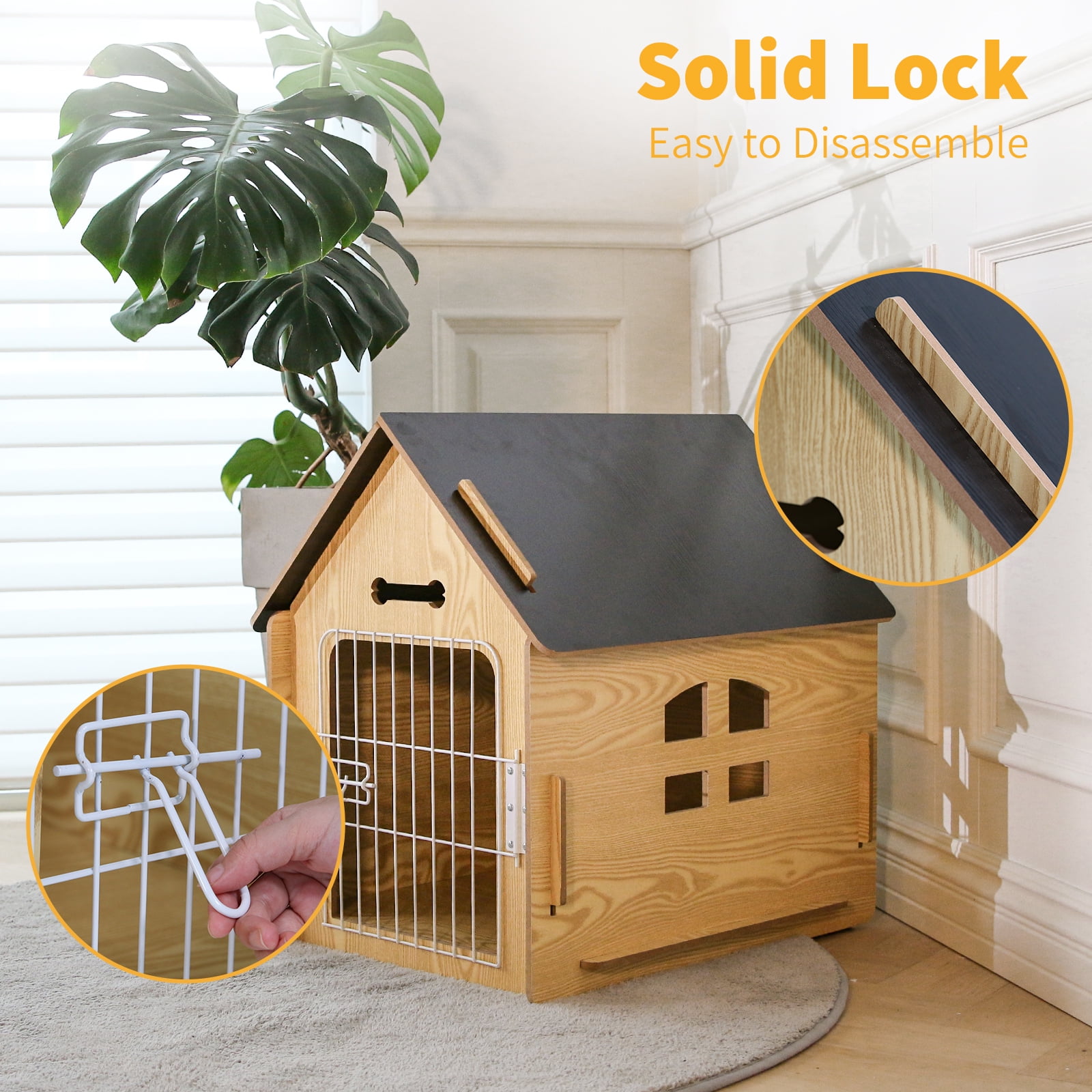 RYPetmia Dog House for Small Dogs Wooden Pet House with Door and Roof Indoor and Outdoor Breathable Dog Crate for Small Medium Dog Cat Dog Kennel Grey