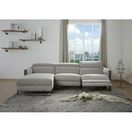 Premium Italian Leather Recliner - J&M Antonio Modern Grey Premium Italian Leather Recliner Sectional Left Hand