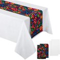 thumbnail image 1 of wonima02 4 Pcs Mexican Table Runners with Fabric Rectangle Tablecloth Cotton Mexican Blanket 13.5 x 108 Inch Polyester Table Cover 54 Inch x 108 Inch for Cinco De Mayo Fiesta (Bright White), 1 of 1