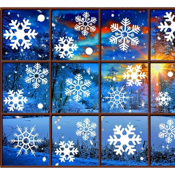 Snowflake Window Clings for Glass Windows Christmas Decorations, White Snowflakes Window Decals Reusable, Winter Snowflake Decals Window Cling, Snow Christmas Decor Gift for Kids [9 Sheets, 200 pcs]