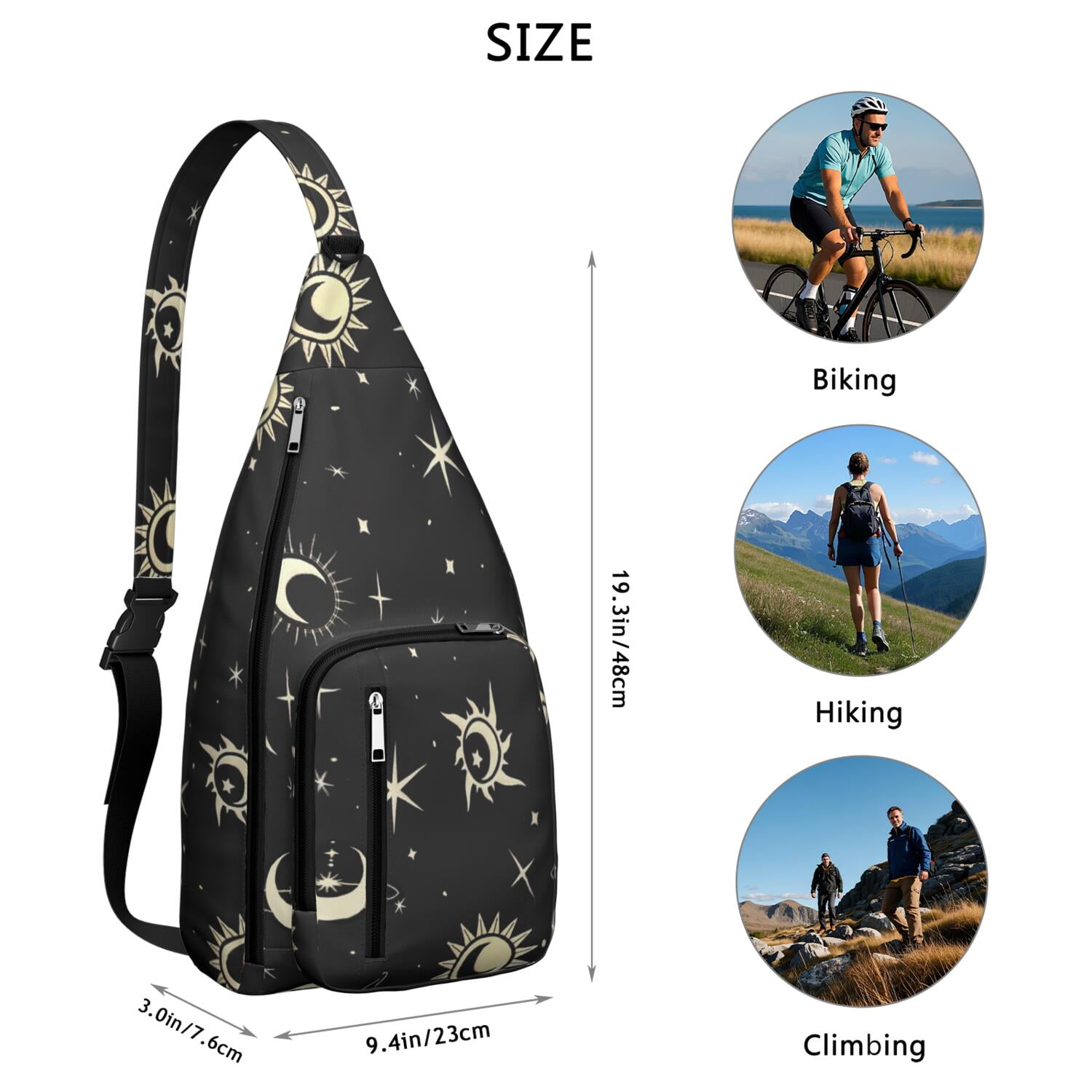 Gothic Celestial Drawstring Backpack – Black & Gold Moon and 