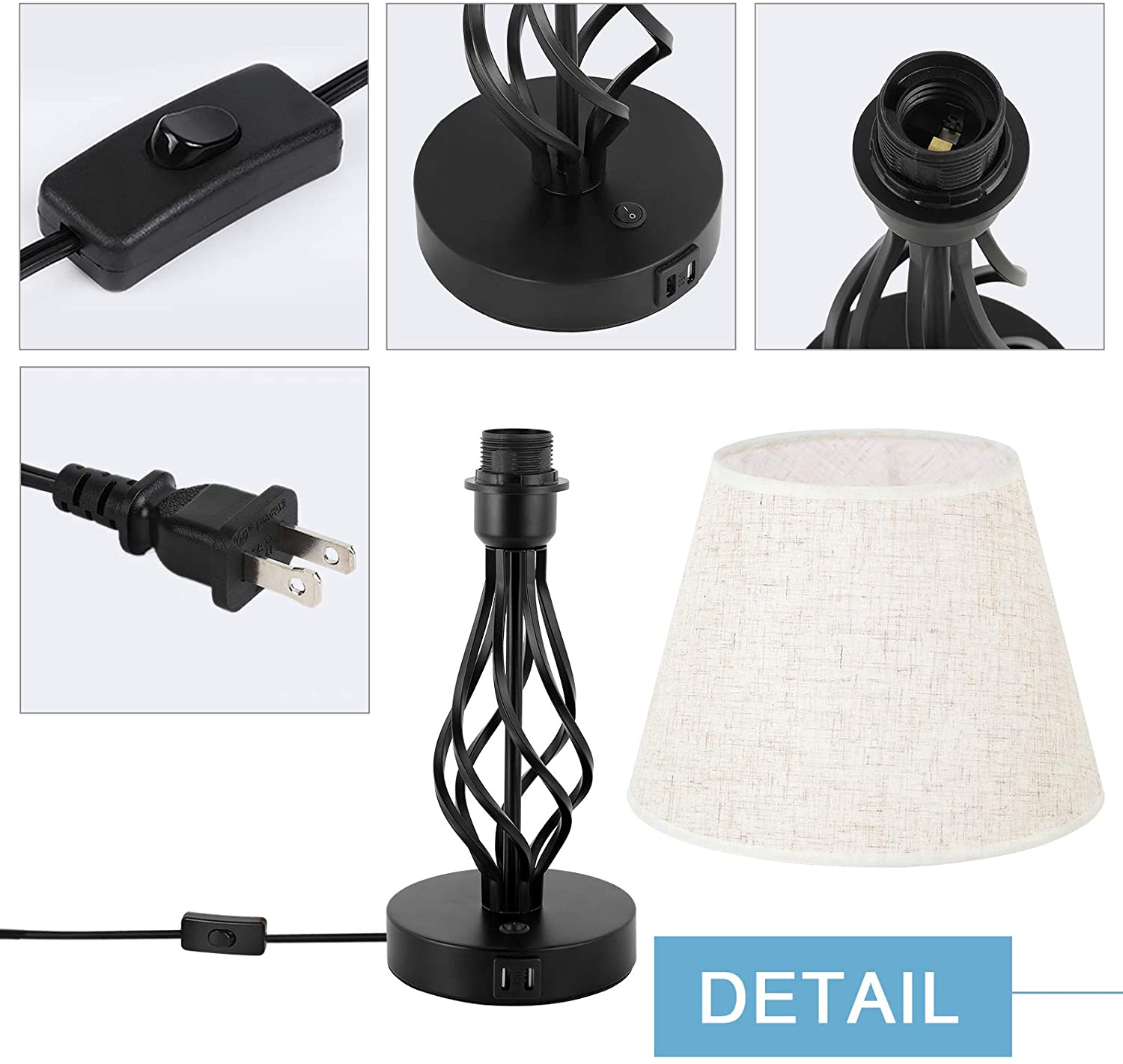 NEX 16.2" Black Table Lamps with Beige Shades (2 Count)