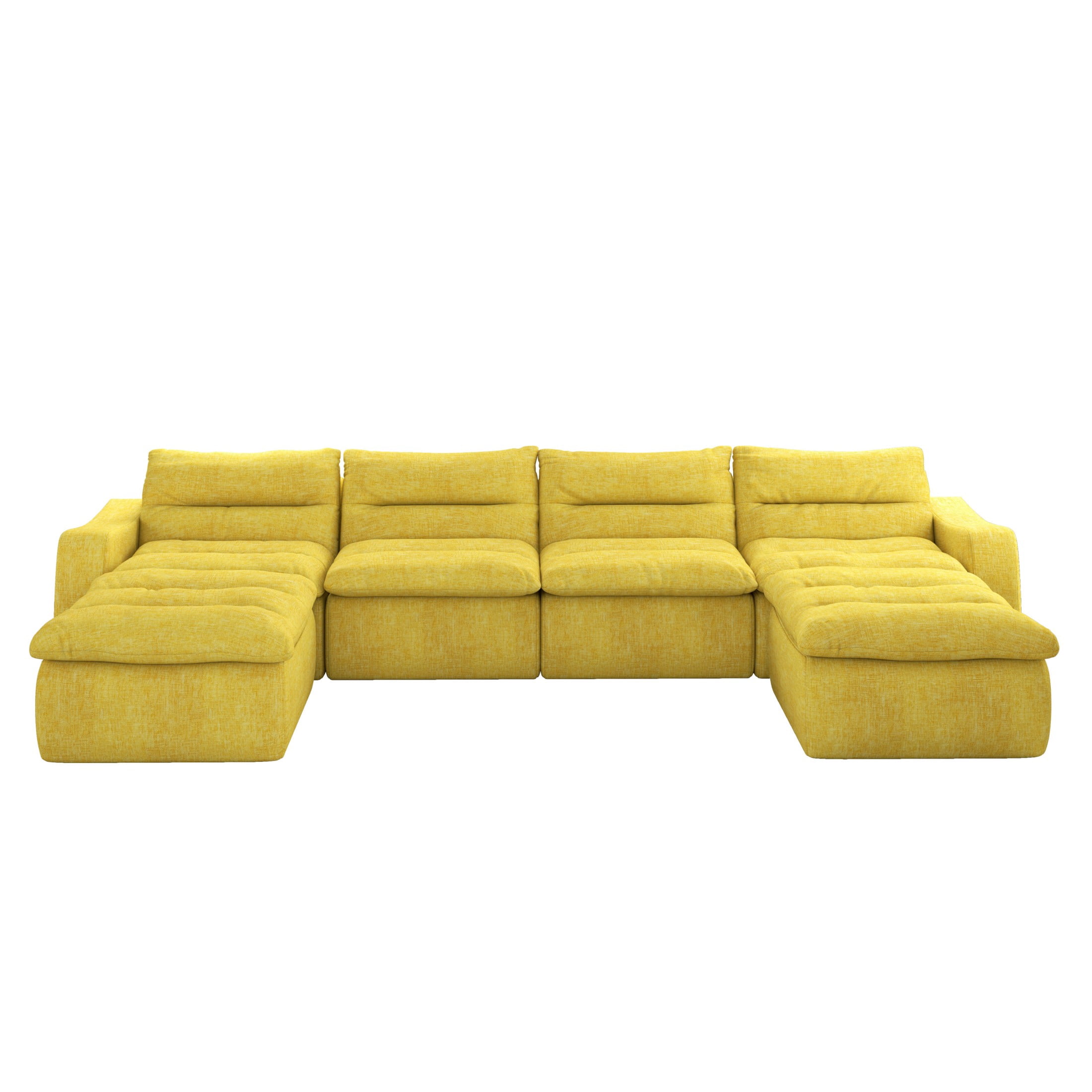Aukfa 150" U-Shape Sectional Sofa with Ottoman, 6-Seater Chenille Modular Couch, Free Combination & Side Pockets, Yellow