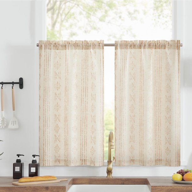 Cortinas de lino Boho Jinchan, cortinas de nivel de 66x61 cm, filtrado de luz