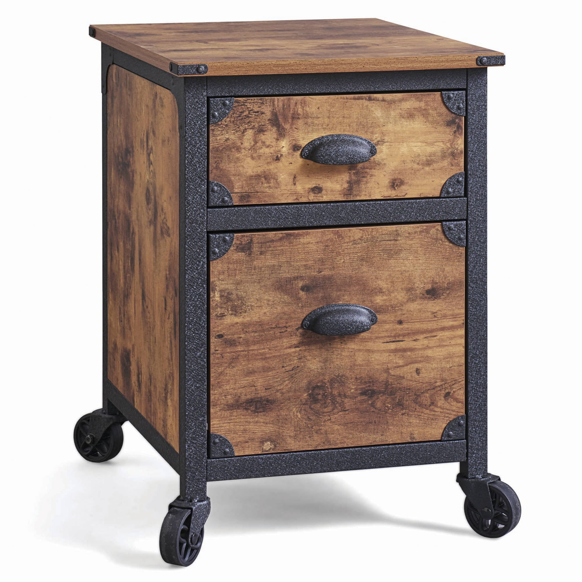 Industrial Rustic Wood Black Metal 2 Drawer File Cabinet ...