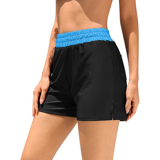 Charmo Womens Elastic Waist Swim Shorts High Waisted Tummy Control