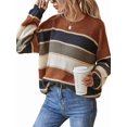thumbnail image 3 of Striped Knit Sweater for Women Fall Winter Casual Trendy Crewneck Pullover Color Block Sweaters Y2k Tops Dark Brown S, 3 of 9