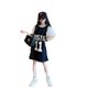 thumbnail image 4 of Vestido de verano de manga corta con falda y camiseta para niña, ropa deportiva de moda para niña de largo medio y grande, 4 of 6
