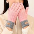 thumbnail image 2 of harmtty Contrasting Color Gloves Winter Gloves Knitted Thick Warm Color Matching Touch Screen Anti-slip Elastic Soft Plush 1 Pair Unisex Pink, 2 of 8