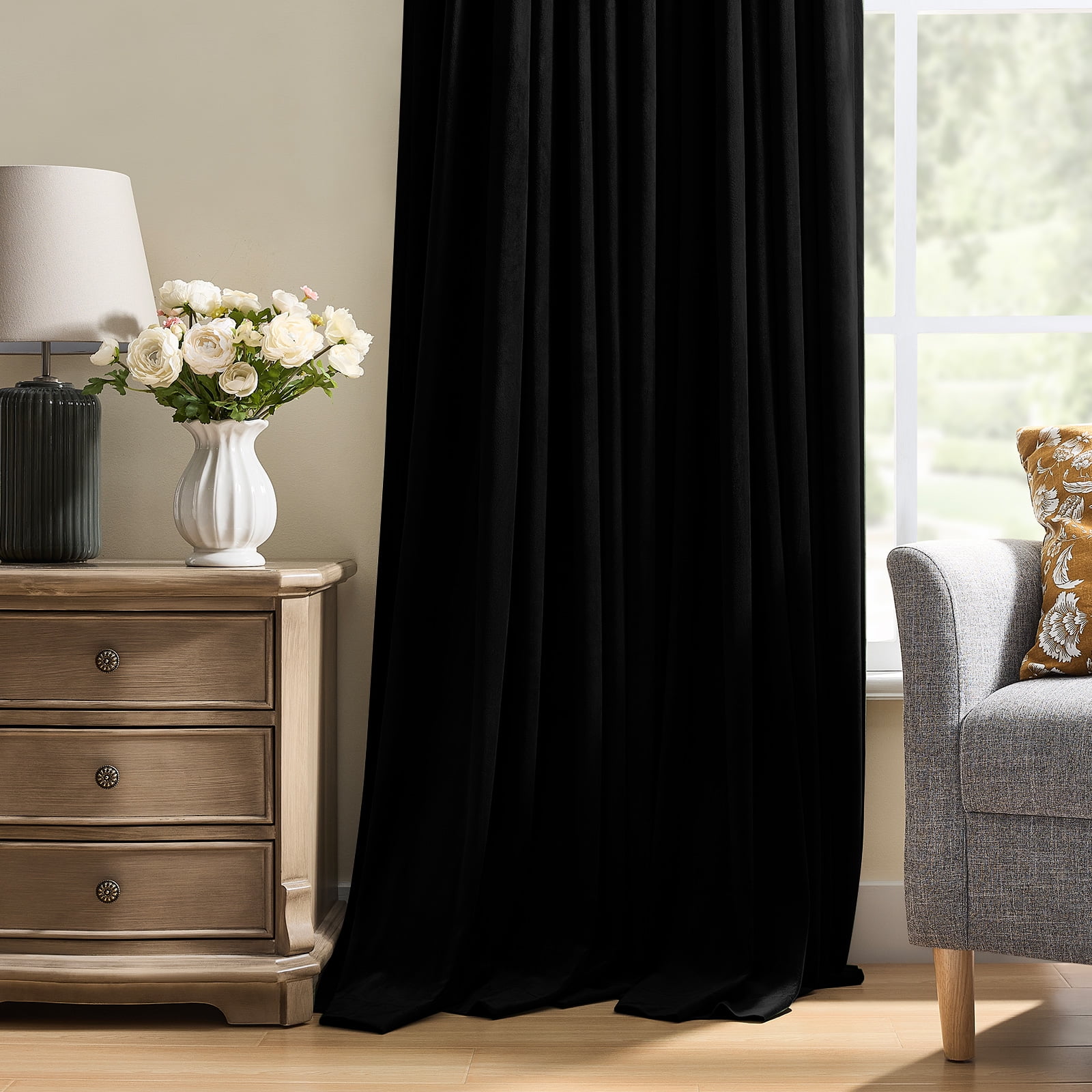 Galenzoov 40*84 inch 2 Panels Pinch Pleated Velvet Curtains for Home, Blackout Heat Blocking Window Curtains with Hooks for Bedroom,Living room,Office,Black