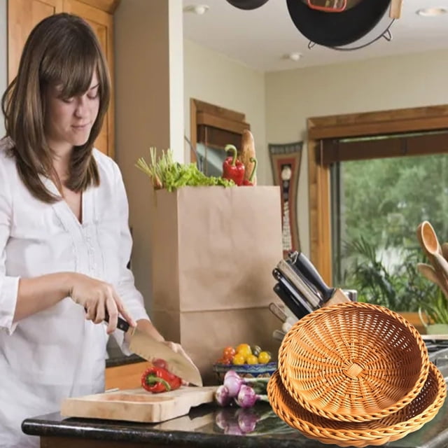 Panier à Pain Rond en Osier Brun – Petit Bol de Service Tressé à la Main pour Fruits et Aliments pour Centre de Table, Bar à Café et Rangement de Cuisine
