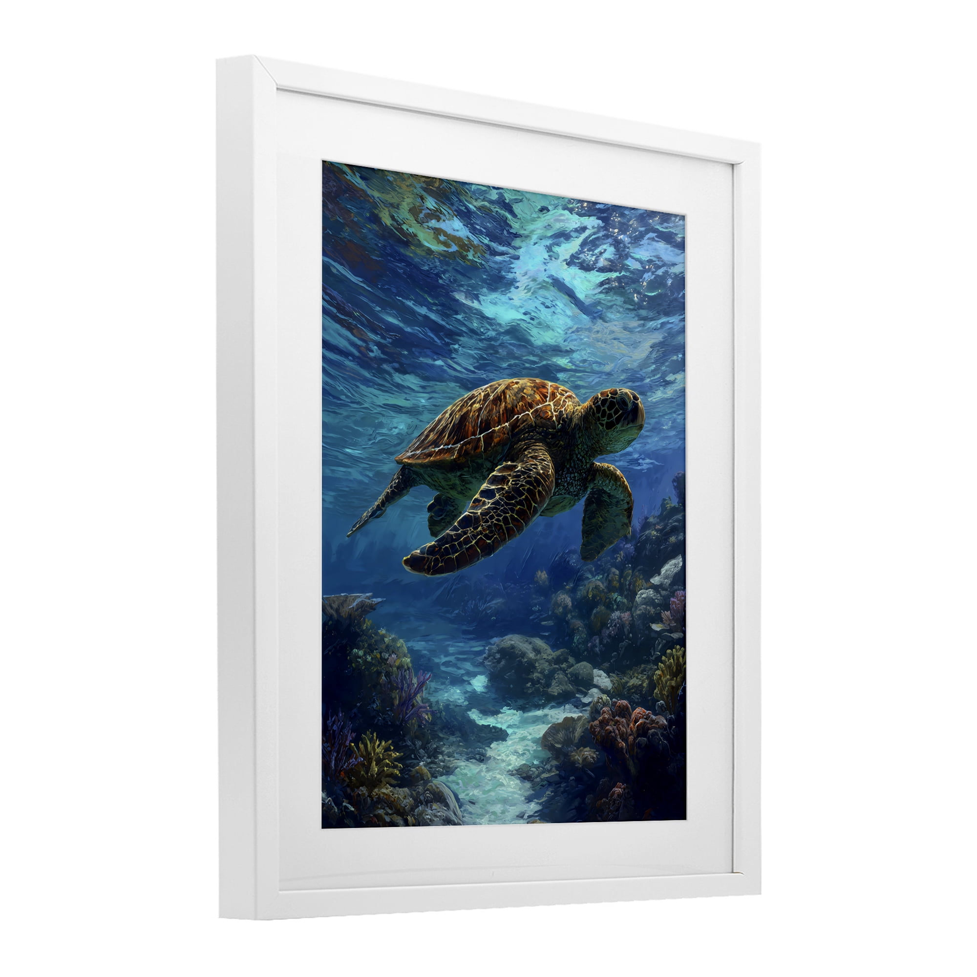 Stupell Industries Oceanic Adventurer Tortoise White Framed Print Under Glass, design by Franklyn Gregory