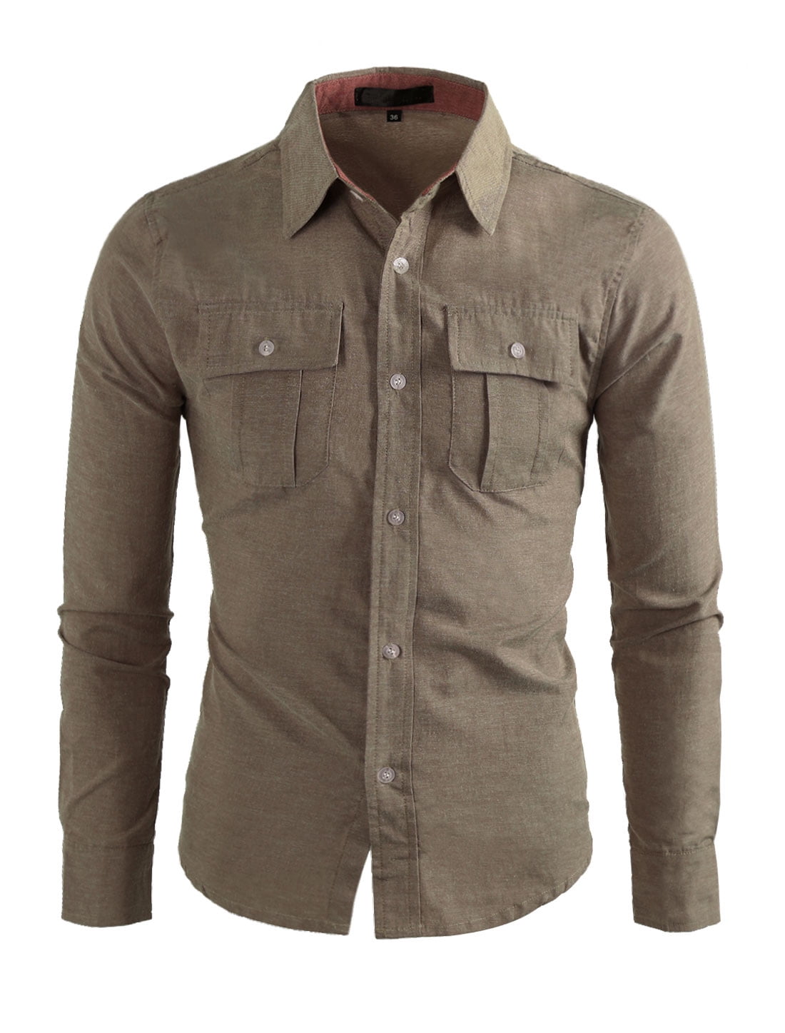 Men Long Sleeve Chest Flap Pockets 