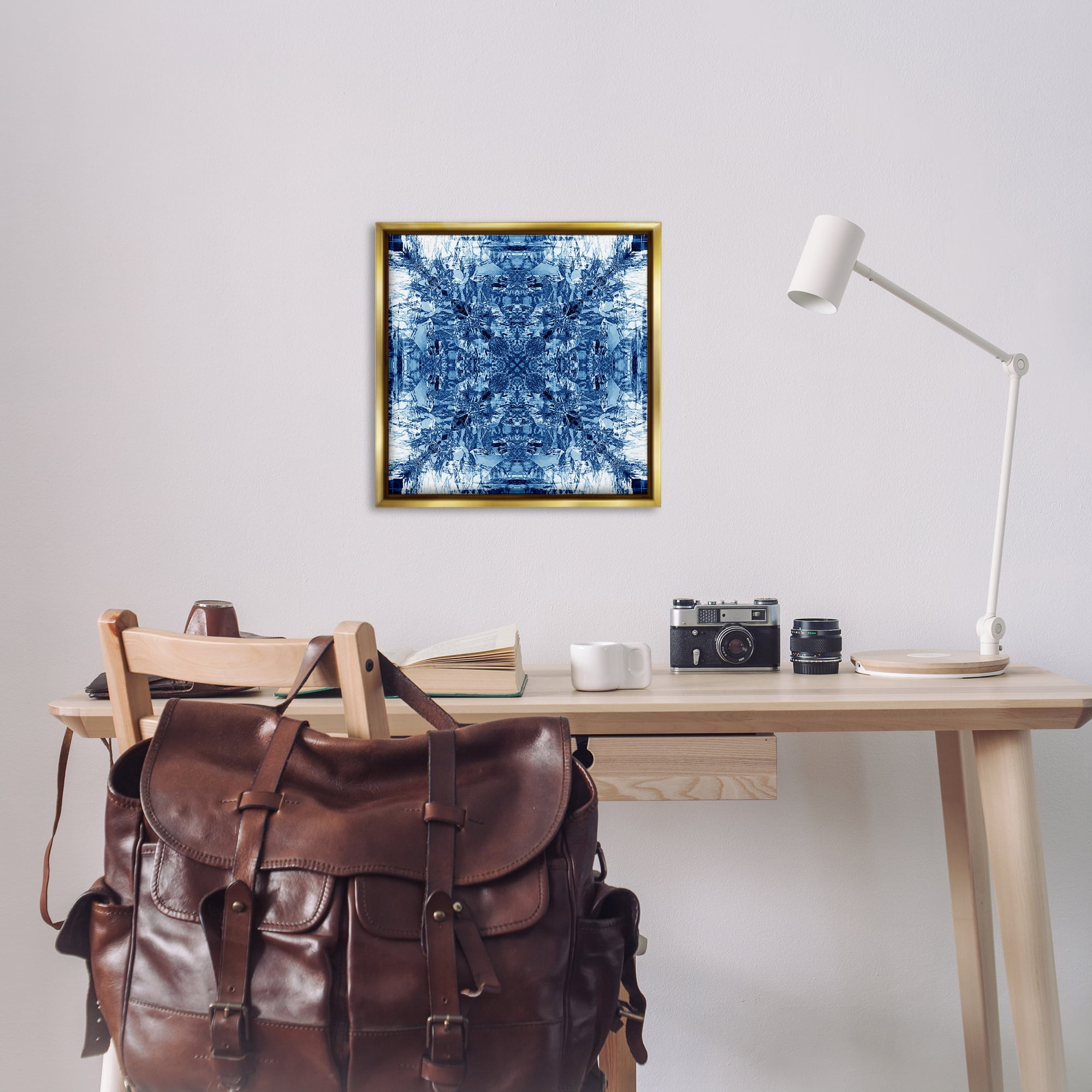 Stupell Industries Mosaic Pattern on White Abstract Painting Gold Floater Framed Canvas Art Print Wall Art, 25 x 25