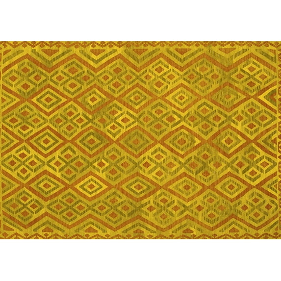 Ahgly Company Machine Washable Indoor Rectangle Abstract Yellow Contemporary Area Rugs, 5' x 7'