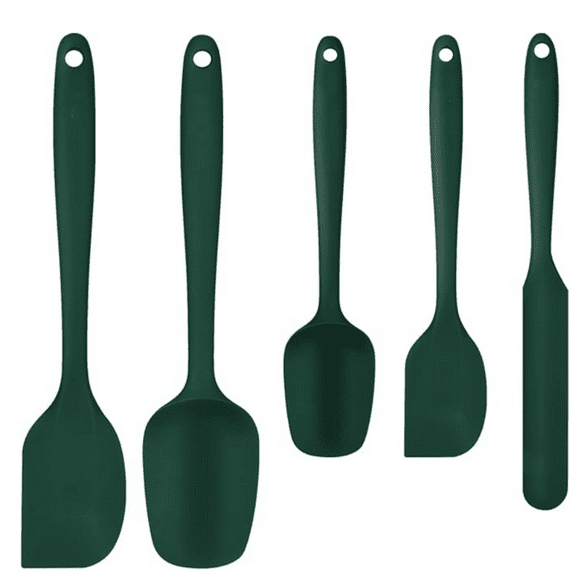 High Heat Resistant   Silicone Rubber Spatula Set for Baking, Cooking, and Mixing Non Stick Dishwasher Safe   Dark Green Set of 5