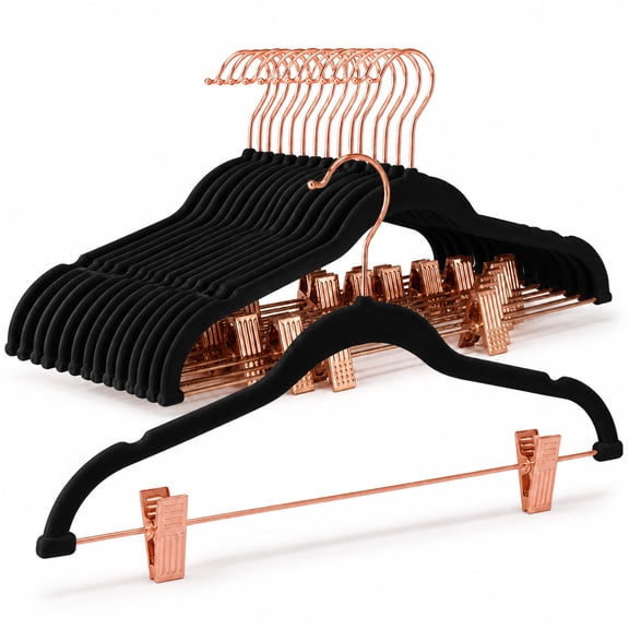 ACSTEP 24 Pack Velvet Pants Hangers with Adjustable Clips, Non-Slip Slim Skirt Hangers for Pants, Jeans, Dresses & Closet Organization, Black