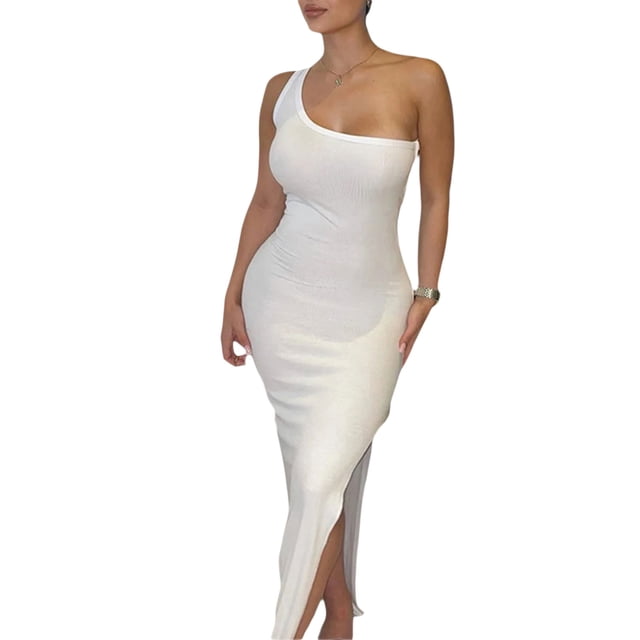 TRKIYQC Vestido Largo para Mujer, Un Hombro Sin Espalda Slim Fit Fiesta Cóctel Noche Vestido Ajustado con Abertura Sólida TRKIYQC perder
