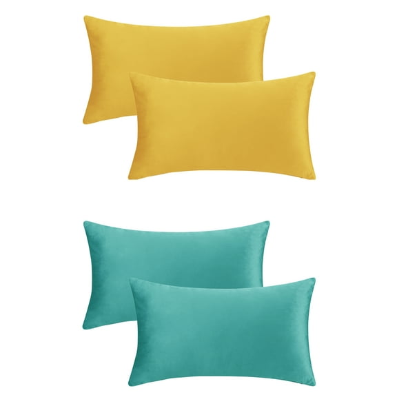 Unique Bargains Set of 4 Solid Velvet Pillowcases Modern Decorative Throw Pillow Covers Yellow/Light Blue 12" x 20"