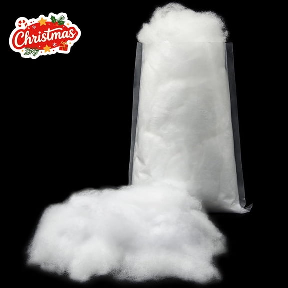 Christmas Fake Snow Decor, Artificial Fluffy Fiber Soft Cotton, Realistic Ornament Material, Indoor White Decoration for Xmas Tree Flocking Village Crafts Winter Wonderland Nativity Display, 1Bag