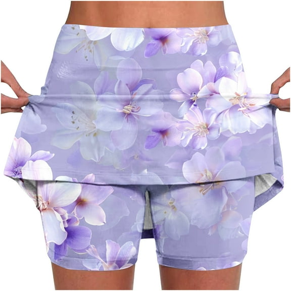 Jacenvly New Skirt with Shorts Women Loose Women's Color Mid-Waist Skirt Pants Sports Shorts Bottoming Skirt Pants Quick Drying Womens Sport Skirt Purple