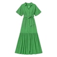 thumbnail image 4 of Xaqiouau Women Solid Color V Neck Short Sleeve Wrap Maxi Dress Waist Tie Front Slit Elegant Flowy Boho Chic Casual Vacation Daily Summer Dress Green XXL, 4 of 5