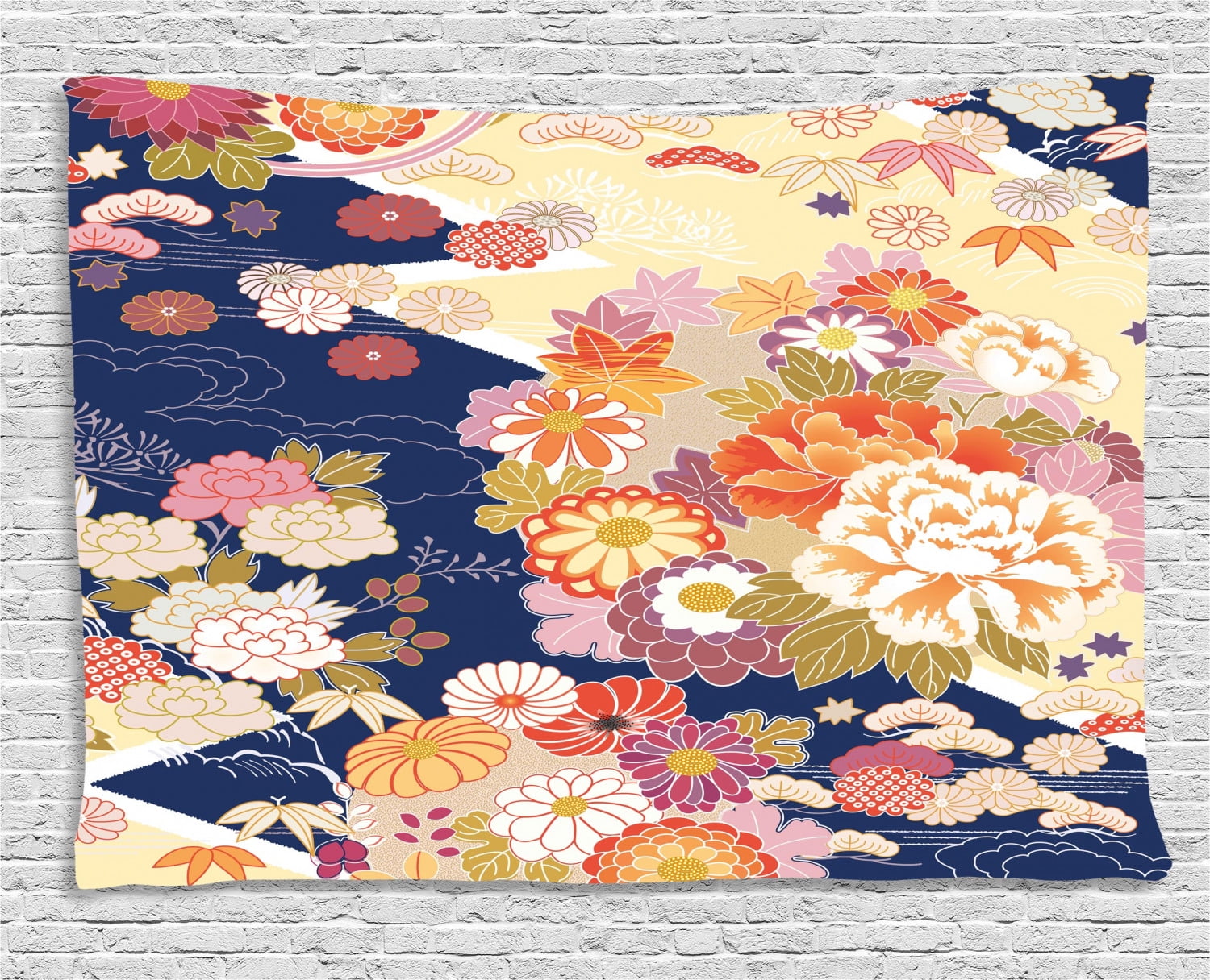 Japanese Tapestry, Traditional Kimono Motifs Composition Asian Ethnic Floral Patterns Vintage Artwork, Wall Hanging for Bedroom Living Room Dorm Japanese Tapestry, Traditional Kimono Motifs Composition Asian Ethnic Floral Patterns Vintage Artwork, Wall Hanging for Bedroom Living Room Dorm