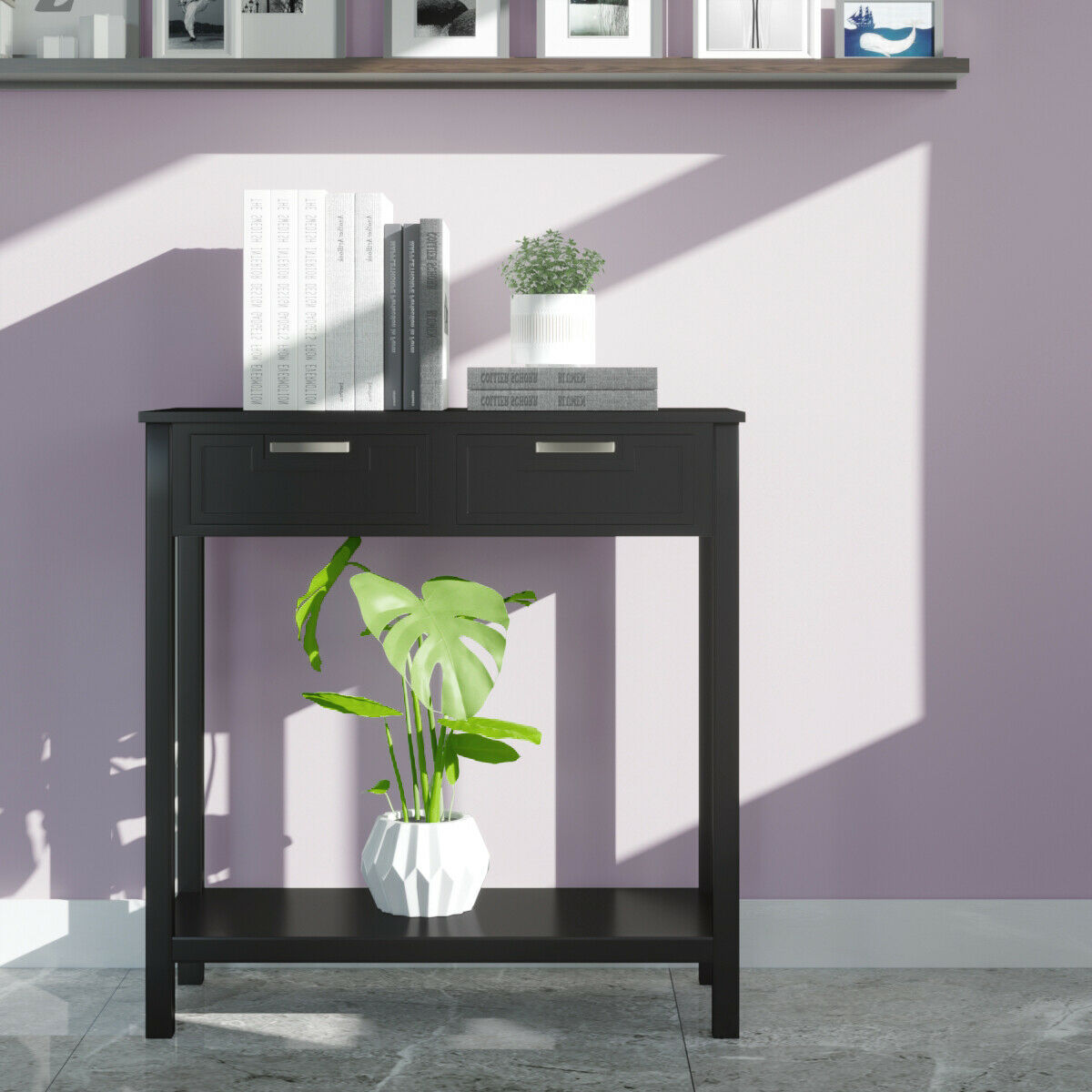 Gymax Console Table with 2 Drawers, Black