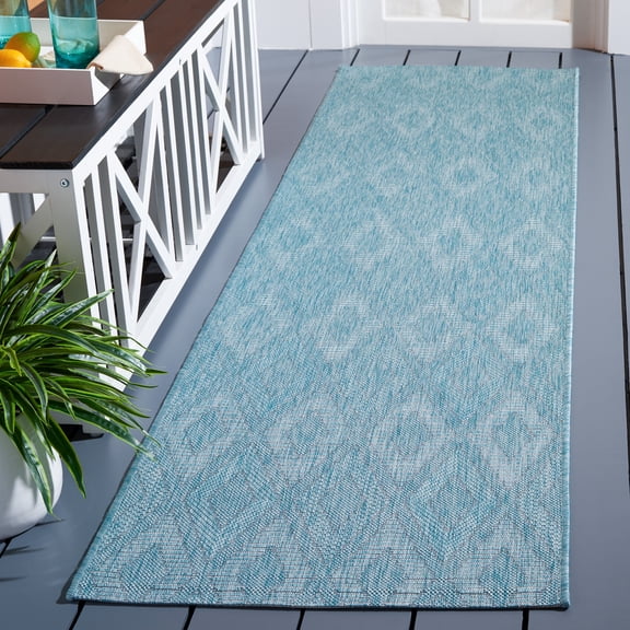 Safavieh Courtyard Teodor Geometric Indoor/Outdoor Runner Rug, Aqua, 2'3" x 18'