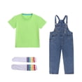 thumbnail image 2 of ATOGUTA Boys Summer Outfits Denim Overalls and Short Sleeve T-shirts with Socks Kids Girls Clothes Size 3T-12, Mint Green, 2 of 8