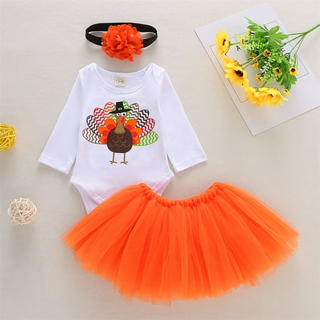 

Viworld Thanksgiving Infant Baby Girls My First Thanksgiving Turkey Tutu Romper + Leg Warmers + Headband 3PCS Outfits Set