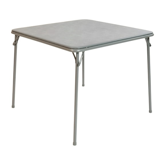HBCY Creations Folding Card Table - Gray Vinyl Tabletop - Gray Metal Frame - Lightweight Design