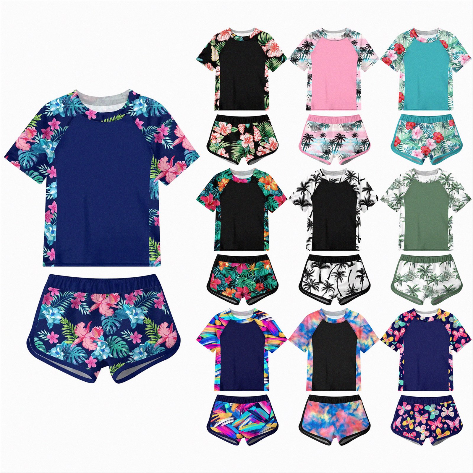 vigerkar Girls Rash Guard Swimsuit 2-Piece Bathing Suit UPF 50+ Summer Beach Swimwear Size 2-10T (Blue 3-4 Years)