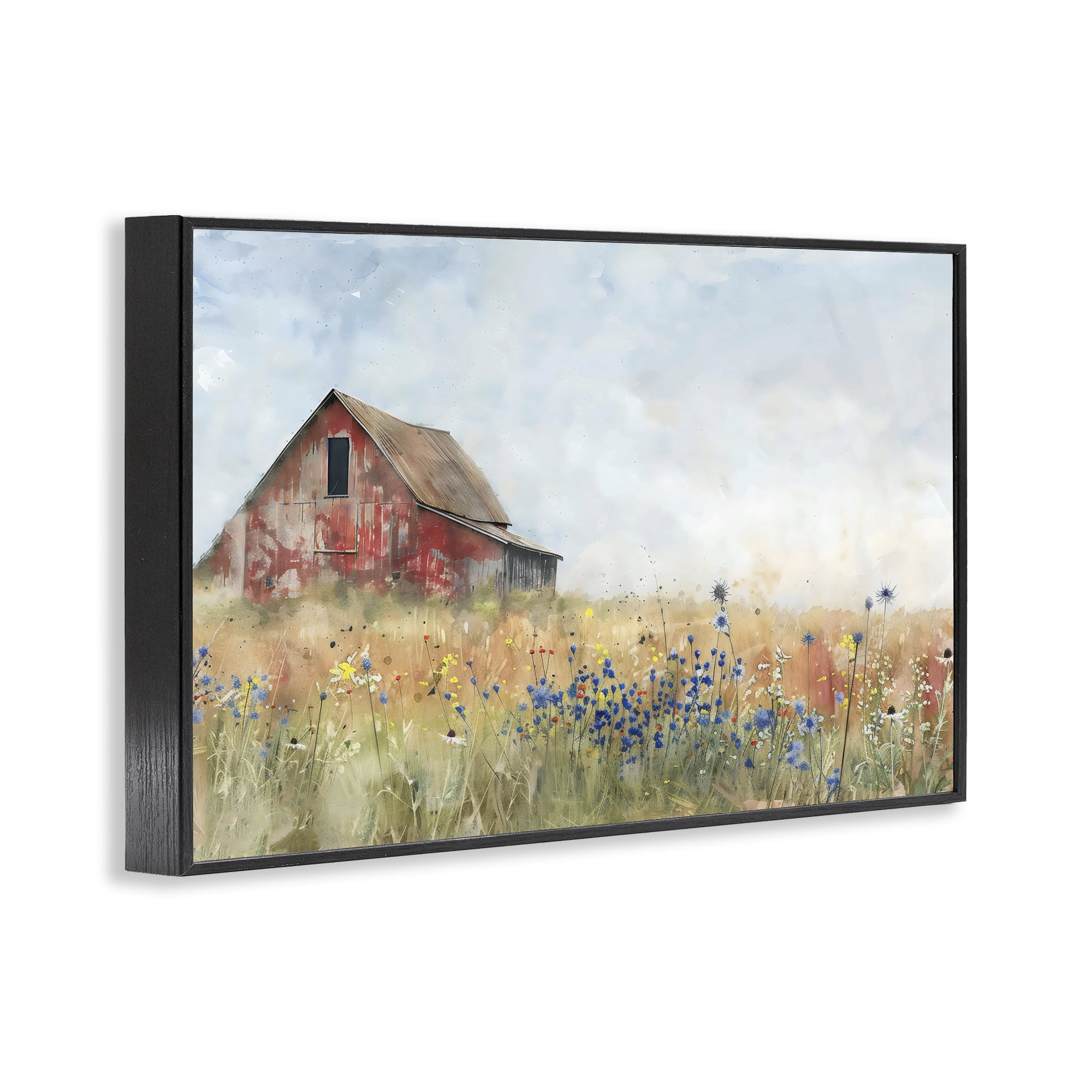 Stupell Industries Rustic Barn in Colorful Meadow Black Framed Giclee Art, design by Creative Studio